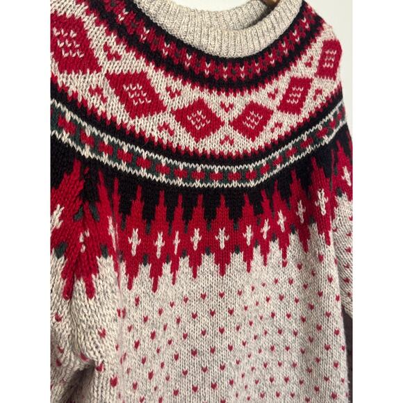 Vintage Mens Size M Woolrich Sweater Hand Knit Wool Chunky Aztec Western Sweater - Picture 4 of 5